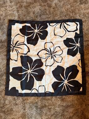 Banana Republic 100% Silk Square Scarf Black & White Hibiscus Floral Print